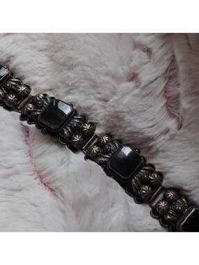 Vintage Art Deco 800 Silver Black Onyx Stone Panel Link Bracelet 6.5"